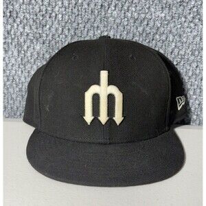 Seattle Mariners Fitted Hat New Era 9FIFTY Adjustable Cap Black Wool Size 7 1/2